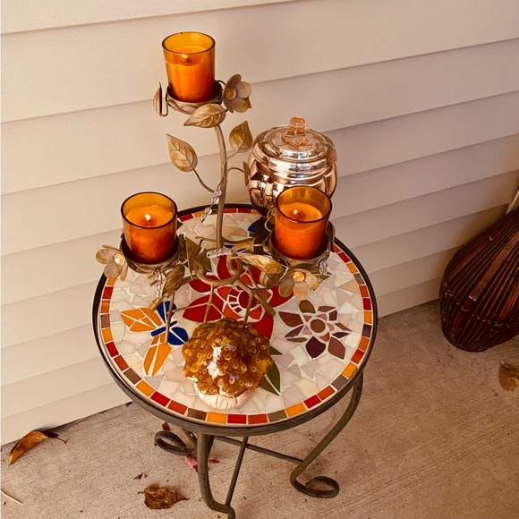 PartyLite Vintage 3+1 Candle Holder Centerpiece-Metal Leaves&Flowers, Beads&Gems - Picture 11 of 17